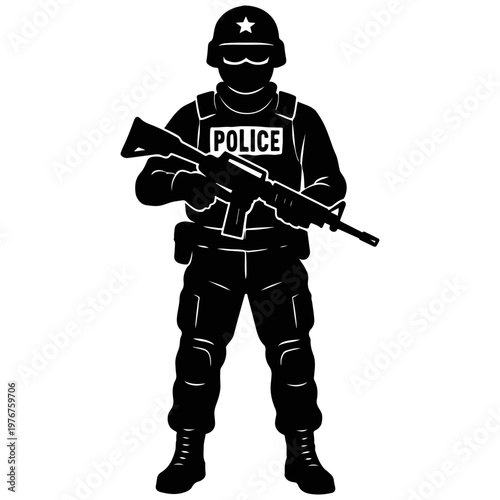Police officer with rifle law enforcement soldier military