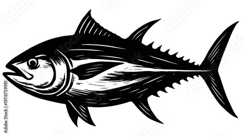 Tuna fish silhouette black and white seafood