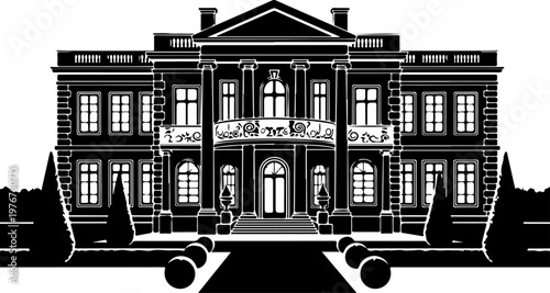 Grand manor house silhouette vector illustration