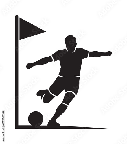 Silhouette of a Soccer Player Kicking Ball During Corner Kick.
