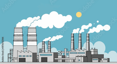 Industrial Plant Emitting Smoke into the Atmosphere, Contributing to Air Pollution.