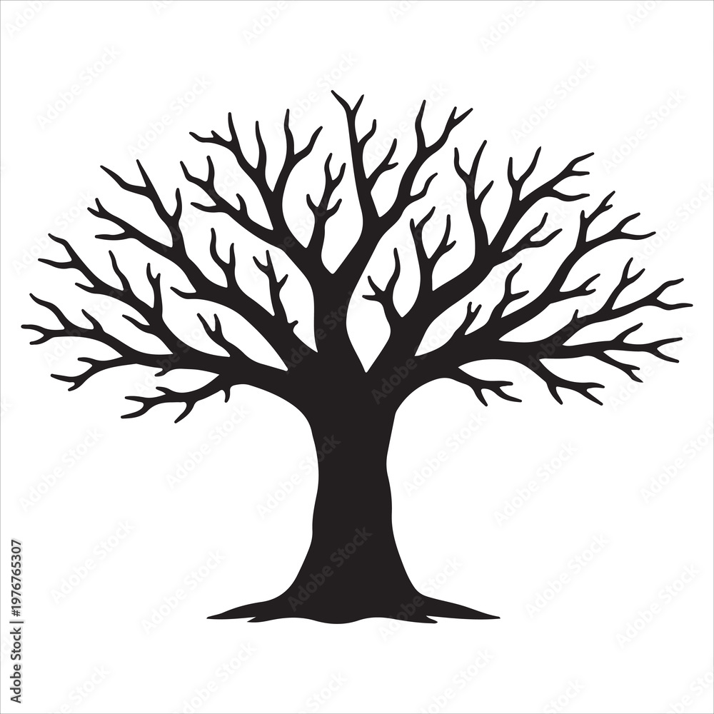 Fototapeta premium A black silhouette of a tree without leaves