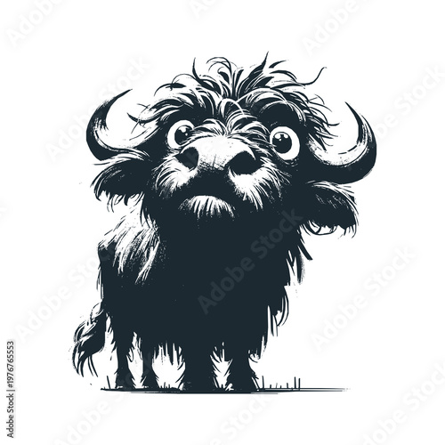 Confused buffalo with a delightfully frazzled expression
