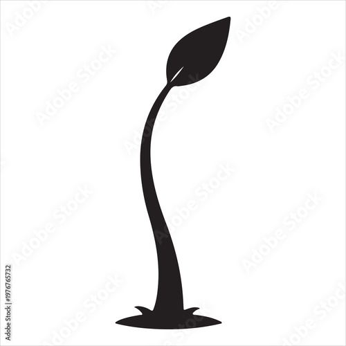 A black silhouette of a plant sprout