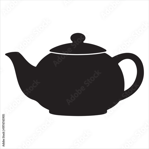 A black silhouette of a teapot on a white background