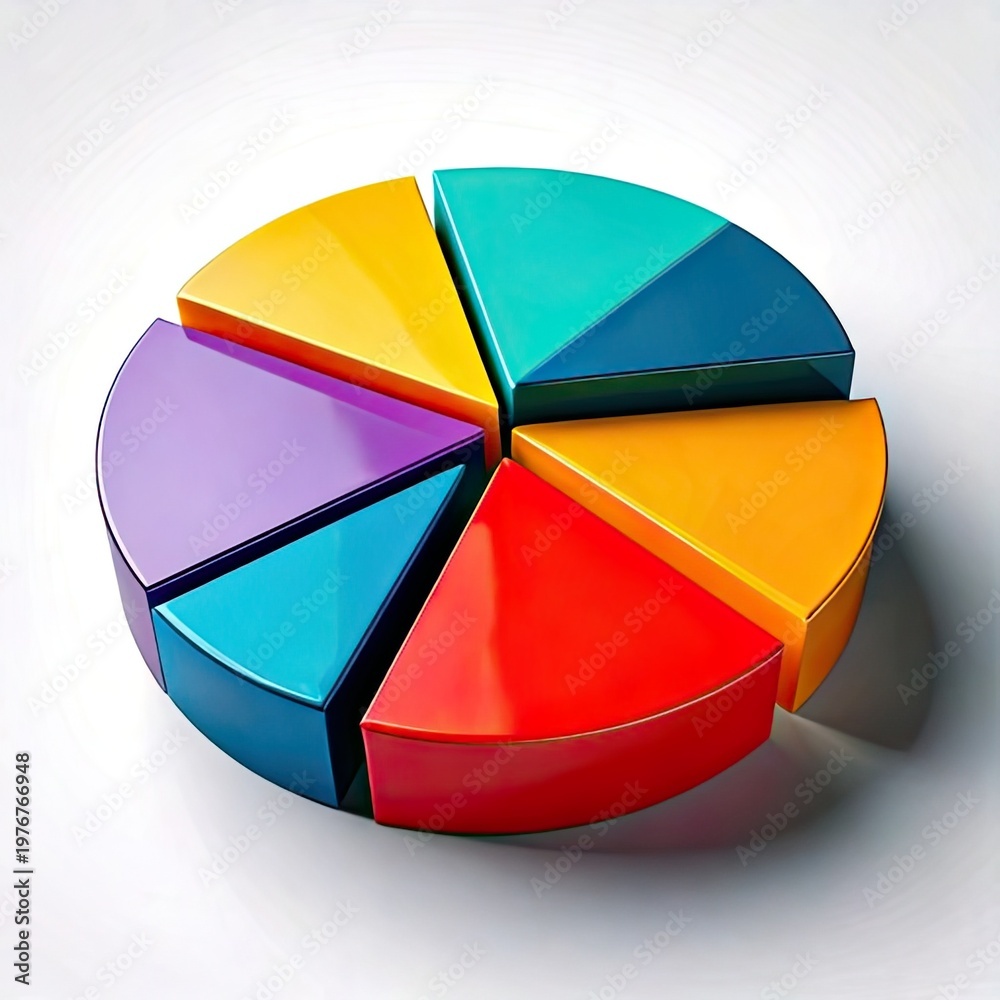 Fototapeta premium Colorful pie chart with sections on a white surface