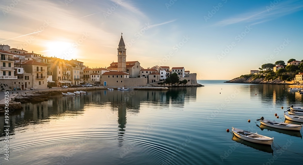 Fototapeta premium A small town on the water with boats