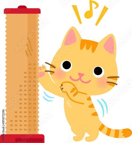 柱型爪研ぎで爪を研ぐトラ猫