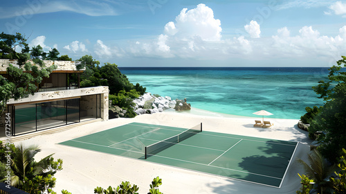 Luxury beachfront property with private tennis court and ocean view