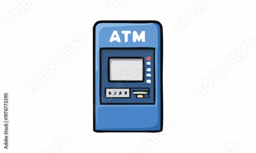 line art color of automated teller machine (ATM) cartoon illustration