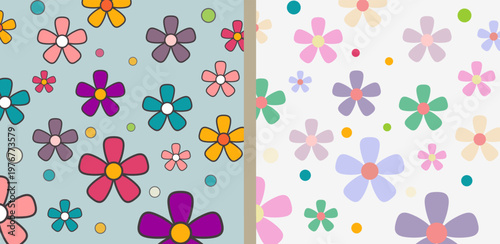 Cute hand-drawn floral surface design for kids textile and packaging