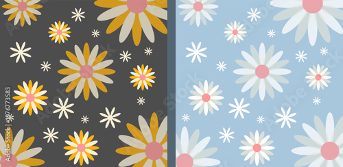 Groovy floral vector pattern in earthy and pastel tones