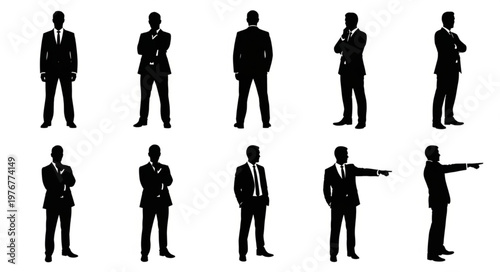 Silhouettes of Male Business Professionals in Various Poses.