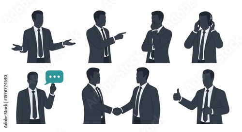 Silhouettes of Business Professionals Making Various Gestures.