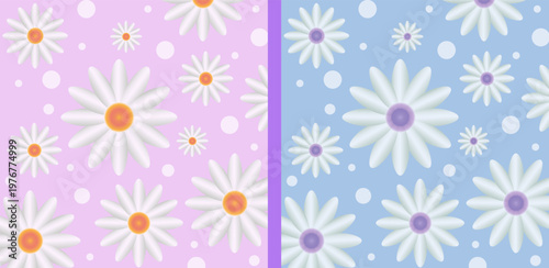 Seamless daisy flower pattern with pastel pink and blue background