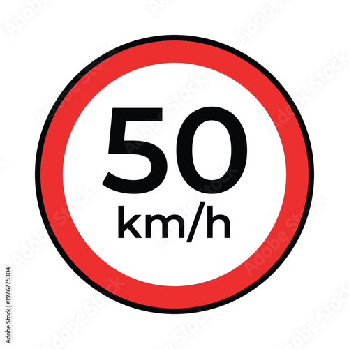 50 km/h speed limit road sign flat design vector illustration
