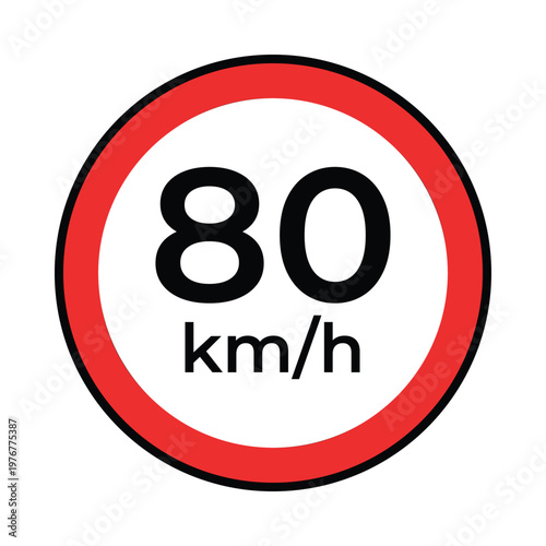 speed limit 80 km/h road traffic sign flat design vector illustration