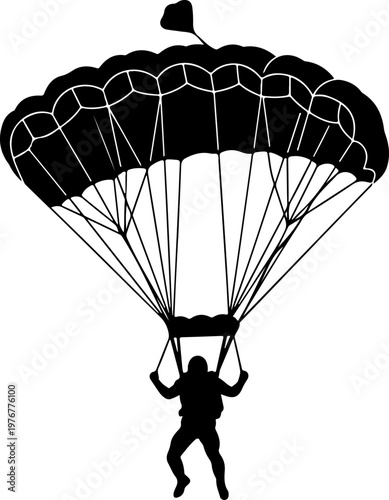 Parachutist descending from the sky silhouette vector illustration