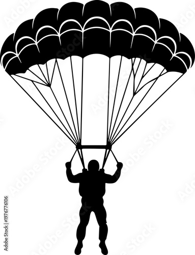 Parachutist descending from the sky silhouette vector illustration