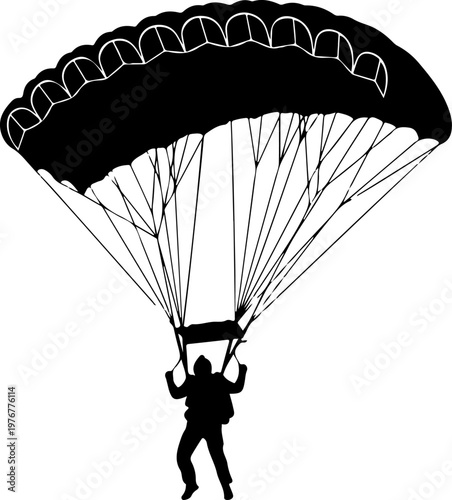 Parachutist descending from the sky silhouette vector illustration