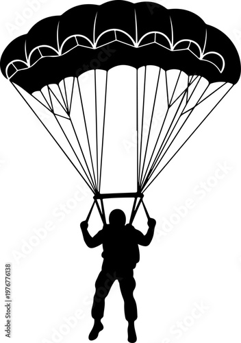Parachutist descending from the sky silhouette vector illustration