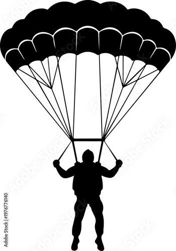 Parachutist descending from the sky silhouette vector illustration