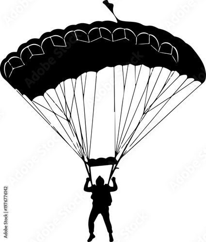 Parachutist descending from the sky silhouette vector illustration