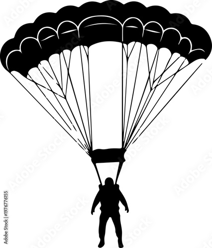 Parachutist descending from the sky silhouette vector illustration