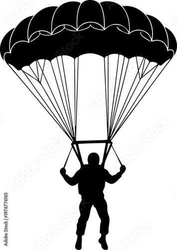 Parachutist descending from the sky silhouette vector illustration
