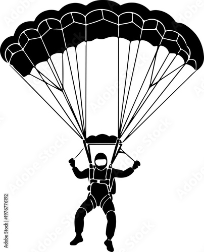 Parachutist descending from the sky silhouette vector illustration