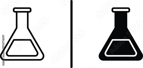 A simple illustration of two laboratory flasks in black and white