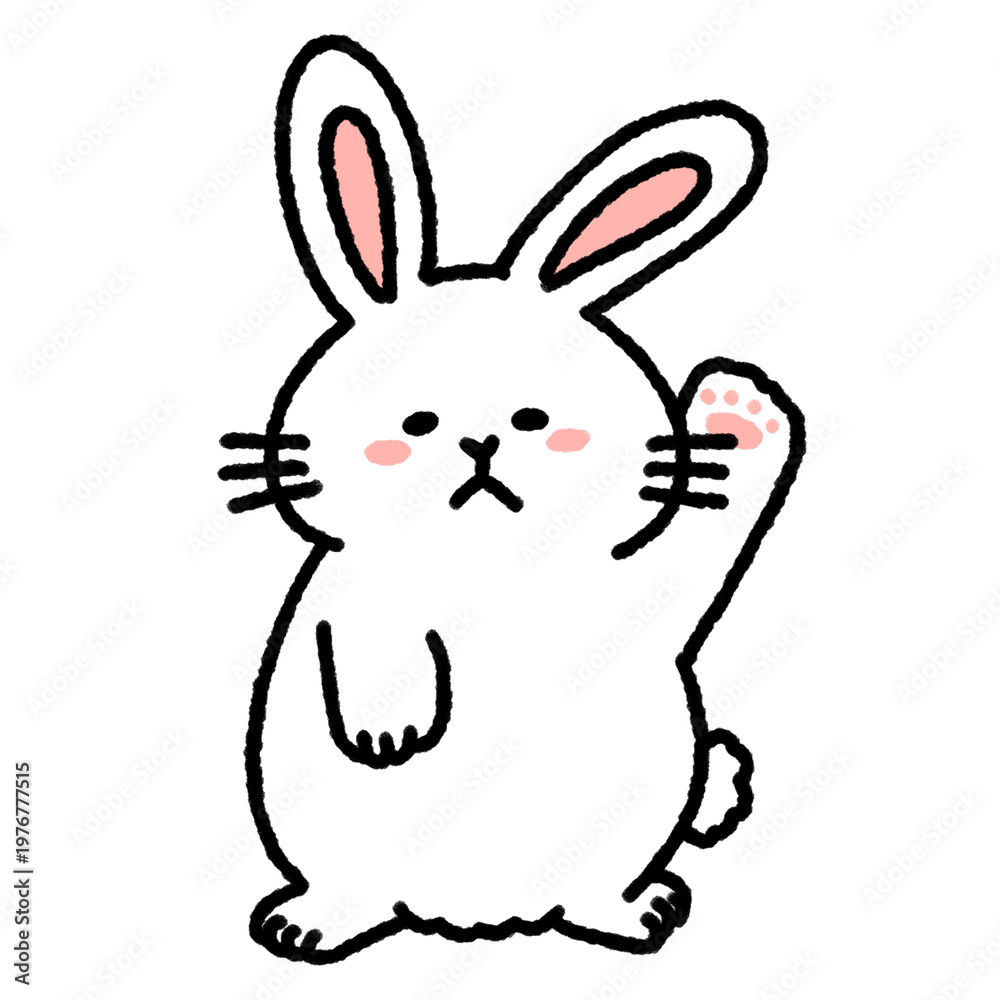 Obraz premium 手を挙げているかわいいうさぎのイラスト