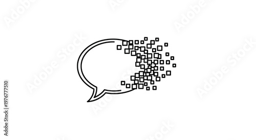 Speech bubble with digital pixels.