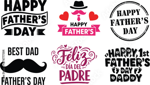 Happy father's day collection diverse calligraphic and graphic designs