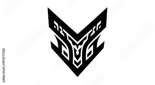 Black and white tribal mask symbol.