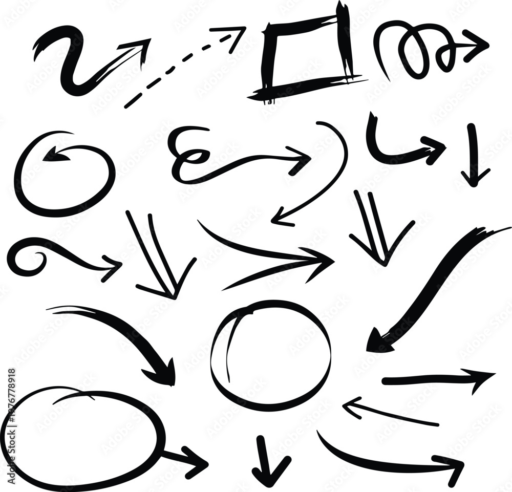 Fototapeta premium Doodle Arrows Icons Vector Direction Set