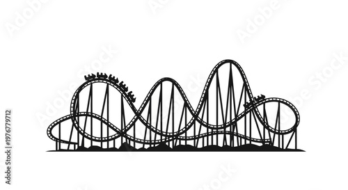 Black and white illustration of a complex wooden roller coaster design