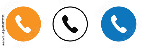 Phone icons in orange blue and black on white vector illustration