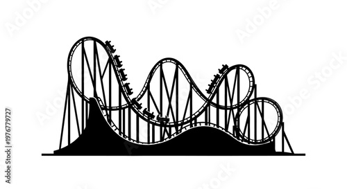 A black silhouette depiction of a thrilling roller coaster ride