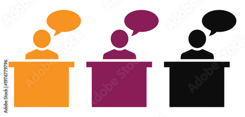 Colorful debate podium icon set with speech bubbles vector illustration