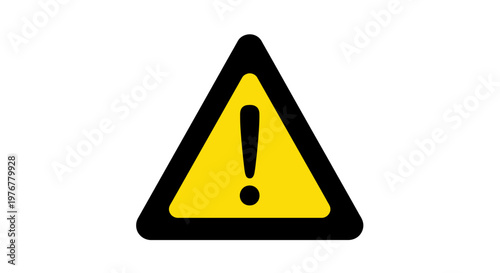 Yellow and black warning sign featuring a prominent black exclamation point