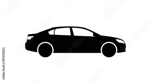 Silhouette of a modern sedan car viewed from the side in black