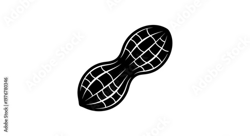 A simple black and white illustration of a peanut with detailed shell texture