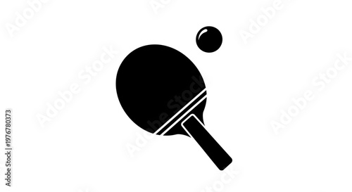 Simple black and white illustration of a ping pong paddle and ball
