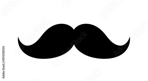 A simple black silhouette of a classic handlebar mustache design