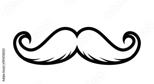 A stylized black illustration of a classic handlebar mustache
