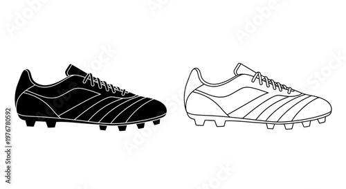 Black and white illustration of two soccer cleats in profile view