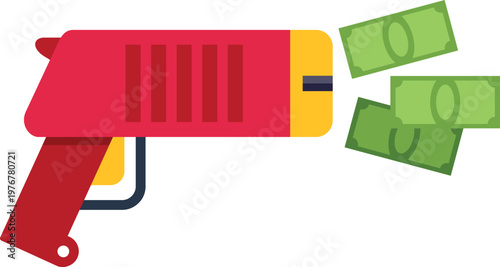 Money gun releasing cash, representing wealth, success, and financial growth
