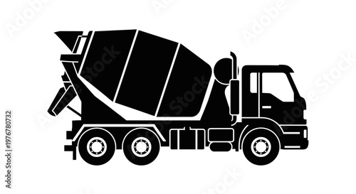Black silhouette of a concrete mixer truck side view illustration