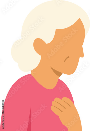 Elderly woman clutching her chest feeling discomfort and health issues